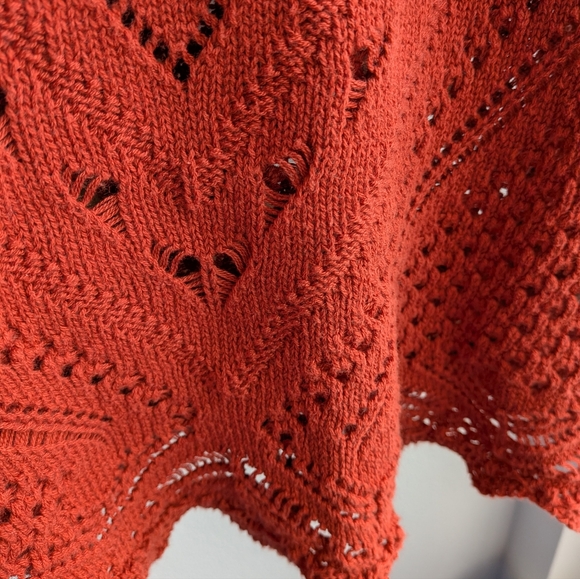 Alya Rust Orange Pointelle Knit Sweater Medium V-Neck Chevron Crochet Boho - Picture 5 of 10
